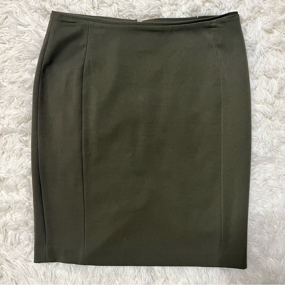 H&M Women's Olive Green Pencil Skirt Stretchy Office Career Rear Zip Sz 12